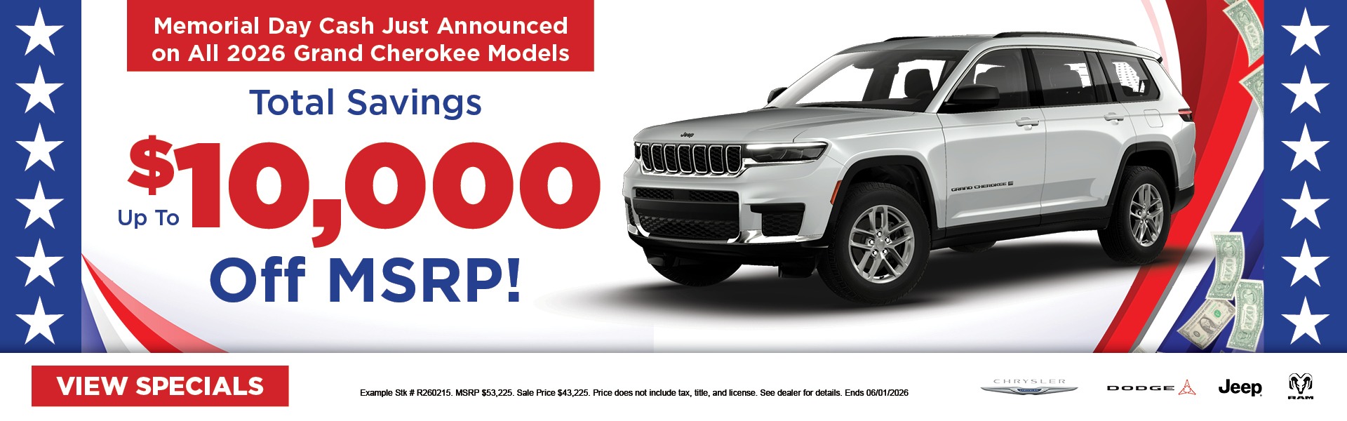 Memorial Day Cash Just Announced on All 2026 Grand Cherokee Models - Total Savings Up to $10,000 Off MSRP